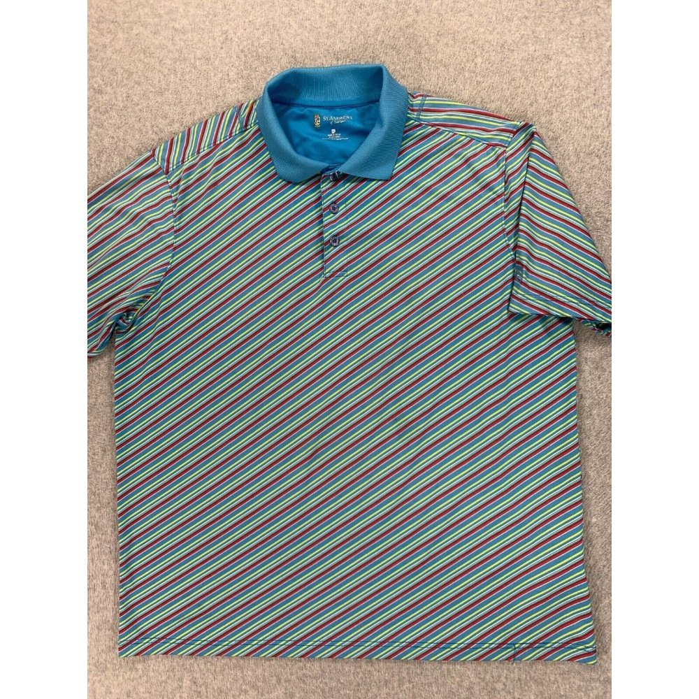 St Andrews‎ Of Scotland Striped Short Sleeve Golf Polo Shirt (Men's XL) Blue